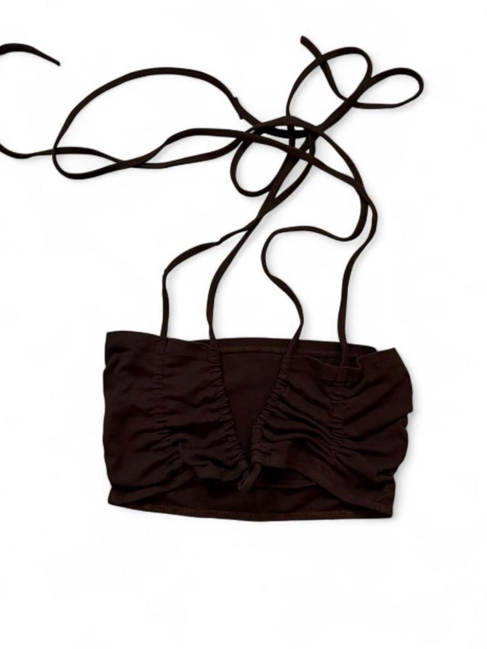 Brown Tie Neck Crop Top